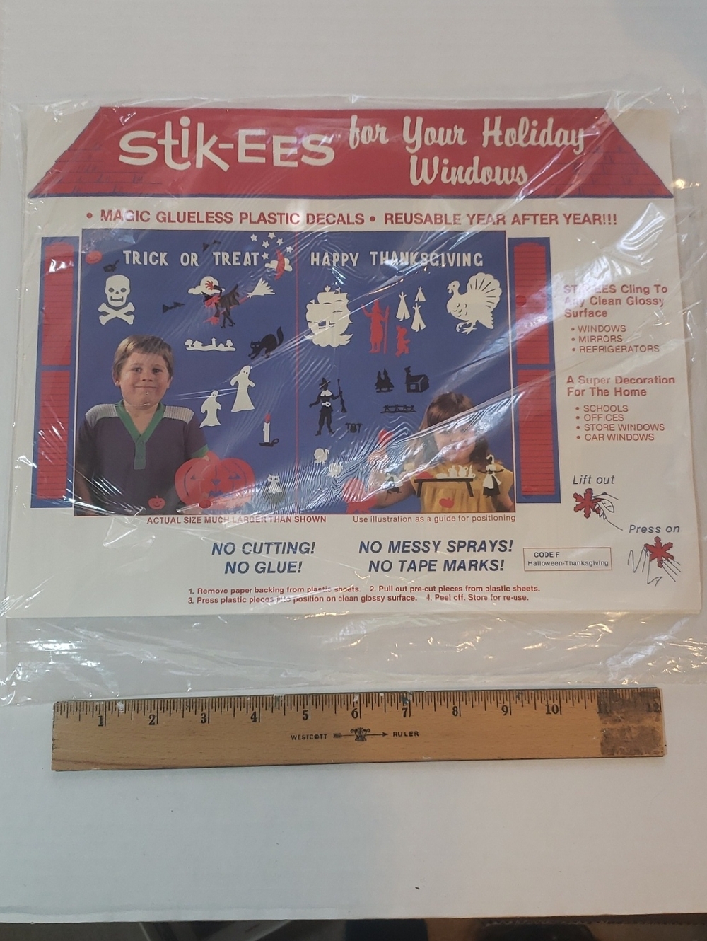 Vintage Stik-ees Halloween Happy Thanksgiving Window Decal Set Trick or Treat